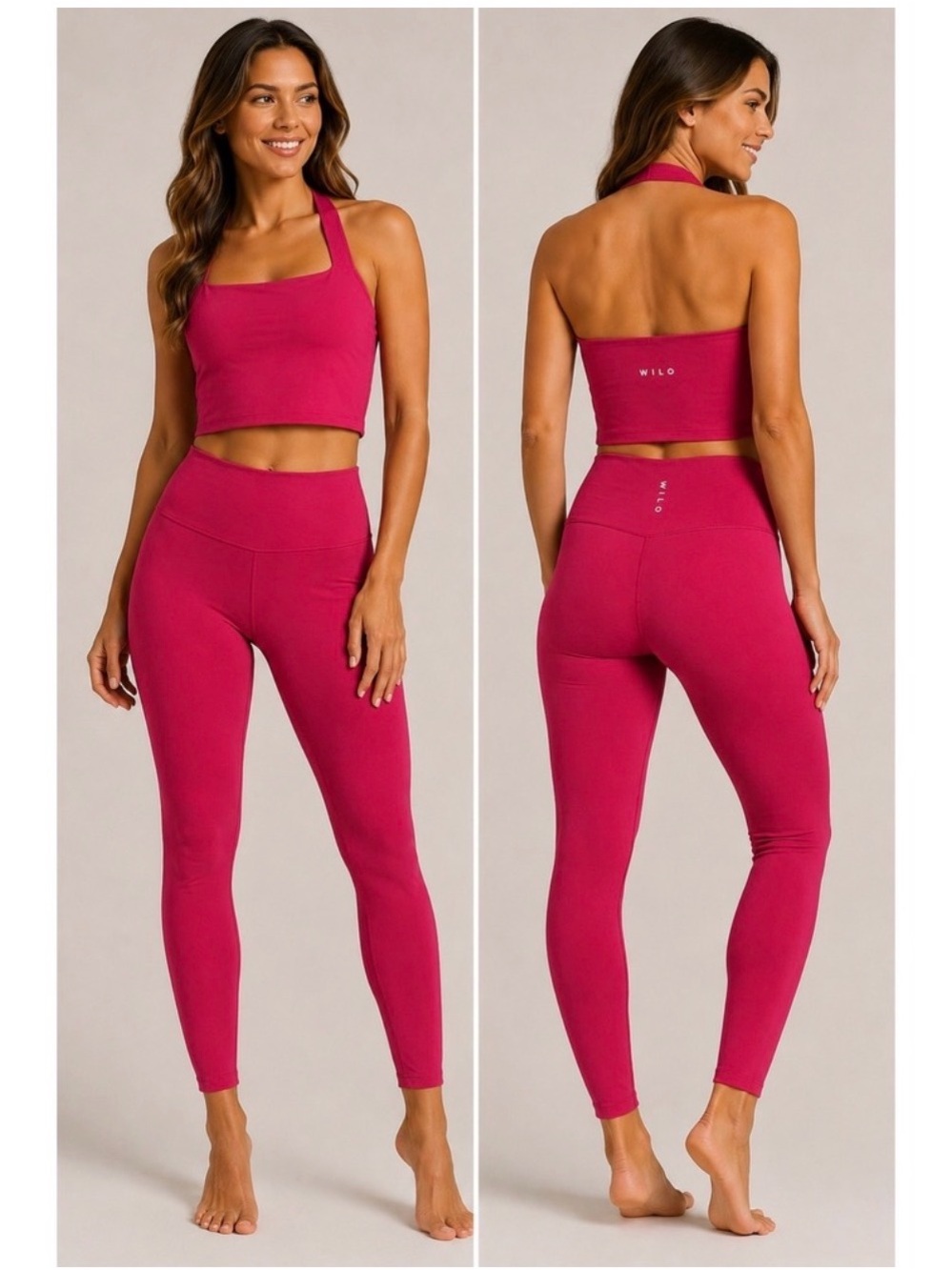 Wilo The Label 2PK Halter Tank Legging Set Raspberry Pink medium